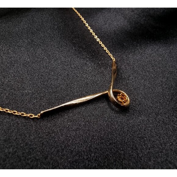 Vintage Gold-Tone Rhinestone Necklace With Elegant Loop Pendant Design - Picture 4 of 5